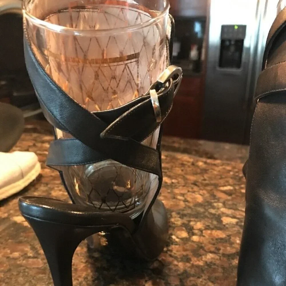 Barbara Bui Sz 38 Black Leather Ankle Wrap Heels